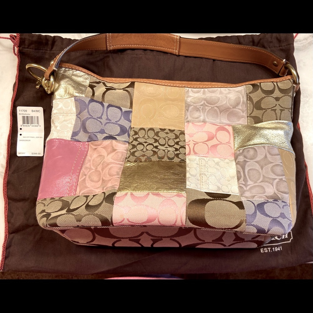 Coach purple patchwork shoulder bag